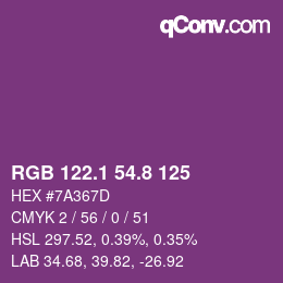 カラーコード: RGB 122.1 54.8 125 | qconv.com