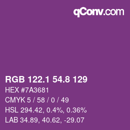 カラーコード: RGB 122.1 54.8 129 | qconv.com