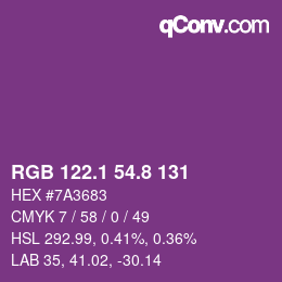 カラーコード: RGB 122.1 54.8 131 | qconv.com