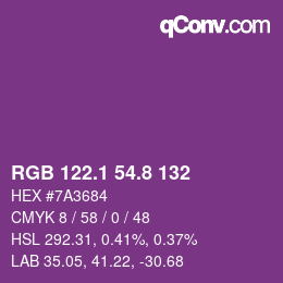カラーコード: RGB 122.1 54.8 132 | qconv.com