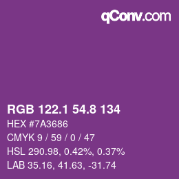 カラーコード: RGB 122.1 54.8 134 | qconv.com