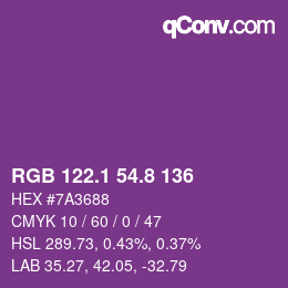 カラーコード: RGB 122.1 54.8 136 | qconv.com