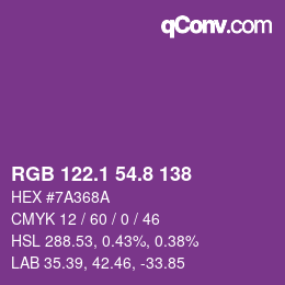 カラーコード: RGB 122.1 54.8 138 | qconv.com