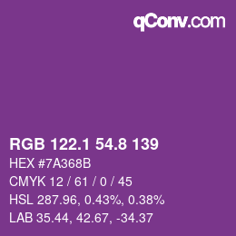 カラーコード: RGB 122.1 54.8 139 | qconv.com