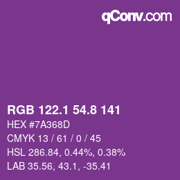 カラーコード: RGB 122.1 54.8 141 | qconv.com