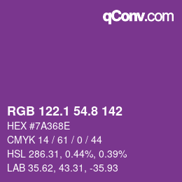 カラーコード: RGB 122.1 54.8 142 | qconv.com
