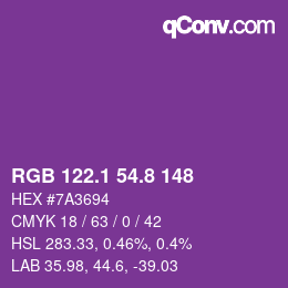 カラーコード: RGB 122.1 54.8 148 | qconv.com