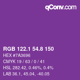 カラーコード: RGB 122.1 54.8 150 | qconv.com