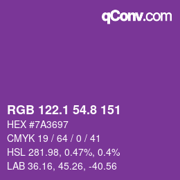 カラーコード: RGB 122.1 54.8 151 | qconv.com