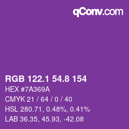 カラーコード: RGB 122.1 54.8 154 | qconv.com