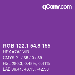 カラーコード: RGB 122.1 54.8 155 | qconv.com