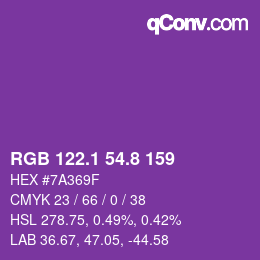 カラーコード: RGB 122.1 54.8 159 | qconv.com