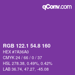 カラーコード: RGB 122.1 54.8 160 | qconv.com