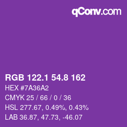 カラーコード: RGB 122.1 54.8 162 | qconv.com