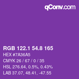 カラーコード: RGB 122.1 54.8 165 | qconv.com