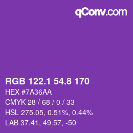 カラーコード: RGB 122.1 54.8 170 | qconv.com