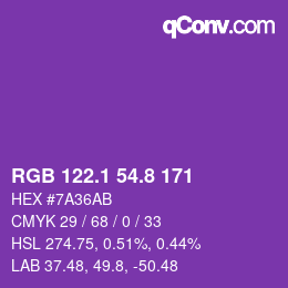 カラーコード: RGB 122.1 54.8 171 | qconv.com