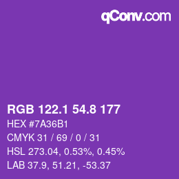 カラーコード: RGB 122.1 54.8 177 | qconv.com