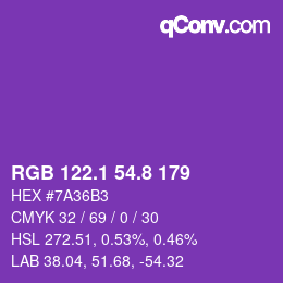 カラーコード: RGB 122.1 54.8 179 | qconv.com
