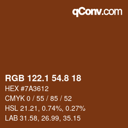 Farbcode: RGB 122.1 54.8 18 | qconv.com