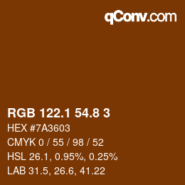 Color code: RGB 122.1 54.8 3 | qconv.com