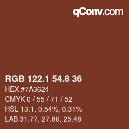 カラーコード: RGB 122.1 54.8 36 | qconv.com