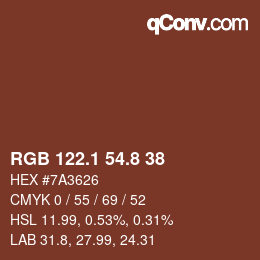 Color code: RGB 122.1 54.8 38 | qconv.com