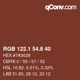カラーコード: RGB 122.1 54.8 40 | qconv.com