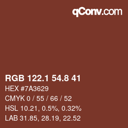 カラーコード: RGB 122.1 54.8 41 | qconv.com
