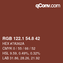 Color code: RGB 122.1 54.8 42 | qconv.com