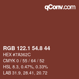 Color code: RGB 122.1 54.8 44 | qconv.com