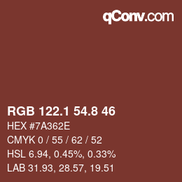 カラーコード: RGB 122.1 54.8 46 | qconv.com