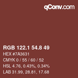 カラーコード: RGB 122.1 54.8 49 | qconv.com