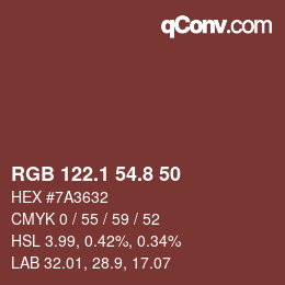カラーコード: RGB 122.1 54.8 50 | qconv.com