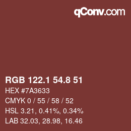 カラーコード: RGB 122.1 54.8 51 | qconv.com