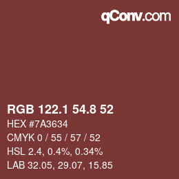 Color code: RGB 122.1 54.8 52 | qconv.com