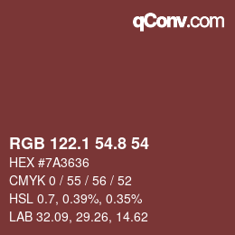 カラーコード: RGB 122.1 54.8 54 | qconv.com