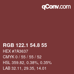 カラーコード: RGB 122.1 54.8 55 | qconv.com
