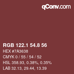 カラーコード: RGB 122.1 54.8 56 | qconv.com