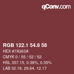 Color code: RGB 122.1 54.8 58 | qconv.com