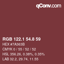 カラーコード: RGB 122.1 54.8 59 | qconv.com
