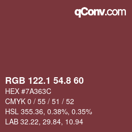 カラーコード: RGB 122.1 54.8 60 | qconv.com