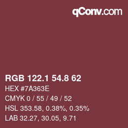 Color code: RGB 122.1 54.8 62 | qconv.com