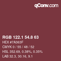 カラーコード: RGB 122.1 54.8 63 | qconv.com