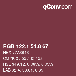 Color code: RGB 122.1 54.8 67 | qconv.com