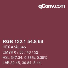 カラーコード: RGB 122.1 54.8 69 | qconv.com