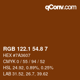 Color code: RGB 122.1 54.8 7 | qconv.com