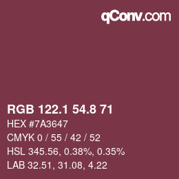 カラーコード: RGB 122.1 54.8 71 | qconv.com