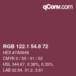 Color code: RGB 122.1 54.8 72 | qconv.com