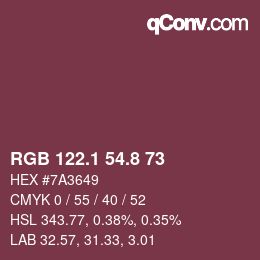 Color code: RGB 122.1 54.8 73 | qconv.com
